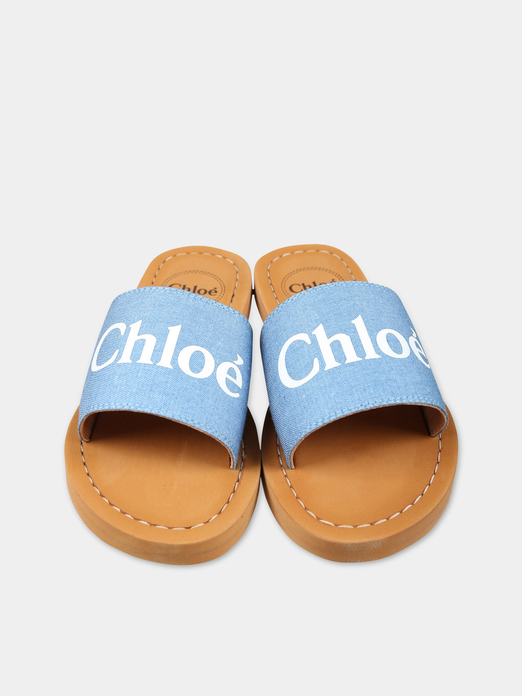 Denim slippers for girl with logo